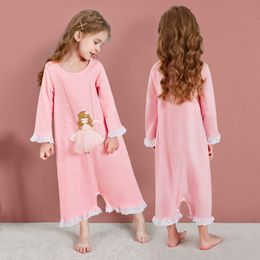 Pajamas Girls Nightdress Spring Kids Pyjamas Pink Cartoon Princess Long Sleeved For Children 3 12 Years 220922