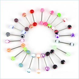 Tongue Rings 100Pcs/Lot Body Jewellery Fashion Mixed Colours Tongue Tounge Rings Bars Barbell Piercing C3 Drop Delivery 2021 Dhseller2010 Dhnka