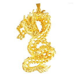 dubai gold pendants Canada - Pendant Necklaces 24K Gold Chinese Dragon 3D Hard For Women Men Charm Choker 2022 Collier Dubai Jewelry