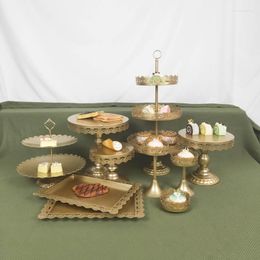 Bakeware Tools 10PCS 3 TIER CUPCAKE DESSERT DISPLAY GOLD WEDDING METAL CAKE STAND RACK