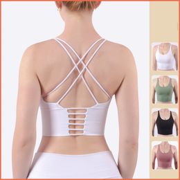 Occident Yoga Fitness Gather Tank Bra Tops For Women Gym Sports Sleeveless Sexy Cross Back Built-in Chest Pad Vest T-shirts W987