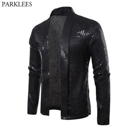 Men's Suits Blazers Black Sequins Street Cardigan Disco Dancer Club Party Jacket Male Casual Hip Hop Swag Clothes for Hipster 220922