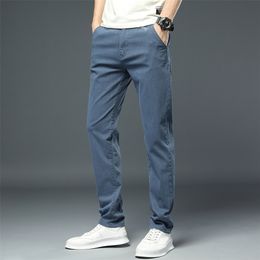 Men's Pants Autumn Classic Style Men's Stretch Slim Casual Pants Letter Embroidery Fashion Trousers Male Black Lake Blue Light Gray 220922