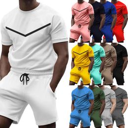 Men's Tracksuits Summer Men's Cross-border Trend Round Neck Short-sleeved Youth Leisure Sports Printing Suit M-3XL