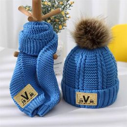 Scarves Wraps Hats Scarves Gloves Sets Children's hat and scarf set combination boys girls lovely thick style autumn winter warm knitting wool neck 220921