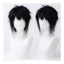 Party Supplies Bungo Bungou Stray Dogs Ryunosuke Akutagawa Short Black With White Wig Heat Resistant Hair Cosplay Costume Wigs Cap