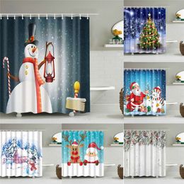 Shower Curtains Christmas Santa Claus Snowman Deer Present Waterproof Polyester Kitchen Bathroom Curtain Cortina Bao 220922