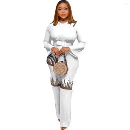 Women's Two Piece Pants Sequins Pant Suit Office Lady Set Women African Clothes Slim O Neck Long Sleeve Top Outfits Vestidos 2022