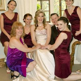 Size Bury Above Dresses Plus Knee Bridesmaid Length Satin V Neck Sleeveless Beach Wedding Guest Gowns Custom Made