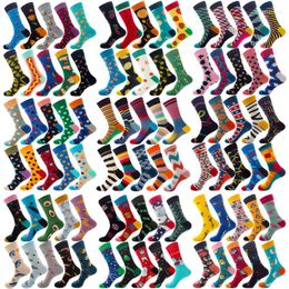 Men's Socks 10 Pairs/Pack Colorful Happy Men's Funny Cotton Harakuju Women Couple Cartoon Food Dot Stripe Oil Painting Geometric