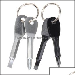 Screwdrivers Hand Tools Home Garden Keychain Outdoor Pocket Mini Screwdriver Set Key Ring With Slotted Pendants Too Ot0Ql