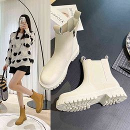 Boots 2022 New Chunky Fashion Platform Women Ankle Female Sole Pouch Botas Mujer Round Toe Slip-On Altas Y2209