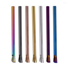 Drinking Straws 100pcs/lot Straw Reusable Metal Bubble Tea 304 Stainless Steel Milk Stirring Spoon