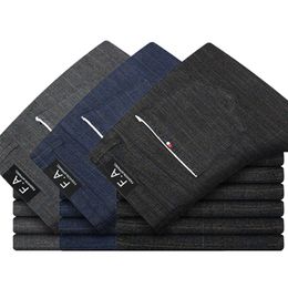 Men's Pants Brand summer Pants Men Classic Casual Elastic Long Trousers Male black Cotton stripes straight thin Work Pant men's size 36 38 220922