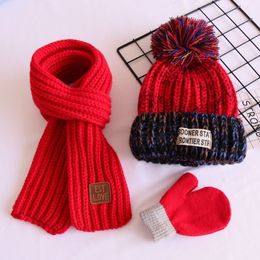 Scarves Wraps Hats Scarves Gloves Sets A three piece set of hat and scarf gloves Autumn winter children's hats scarves boys girls knitted 220921