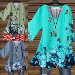 Women's T-Shirt Women Summer Printed Half Sleeve Blouse Casual Loose Ladies V Neck ops XS-5XL 220922