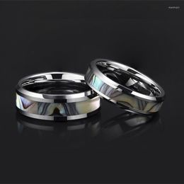 Cluster Rings Kolmnsta 6/8mmTitanium Ring For Man Abalone Shell Inlay Polished Finish Beveled Brand Wedding Band Couple Anel Masculi
