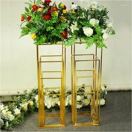 Party Decoration Tall Gold Metal Flower Stand Vase Set For Wedding Desktop Event Rectangle Frame Centerpiece