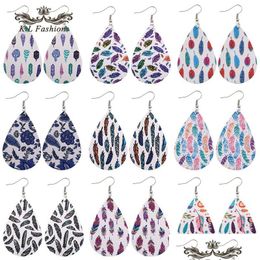 Dangle Chandelier Designer Feather Printed Pattern Leather Earring For Women Girls Pu Printing Dangle Earrings Oval Waterdrop Hook E Dhltz