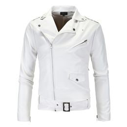 Men's Leather Faux Slim White Jackets Oblique Zipper Motorcycle Outwear Moto Biker PU Coats Size 4XL 220922