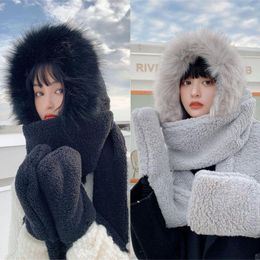 Berets Casual Warm Faux Fur Novelty Beanies Caps Women Hat Scarf Gloves Set Plush