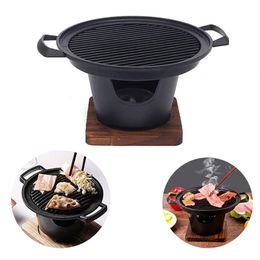BBQ Tools Accessories Mini Barbecue Oven Grill Japanese One Person Cooking Home Wooden Frame Alcohol Stove Outdoor Garden Party Roasting Meat Tool 220921