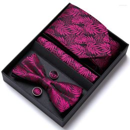 Bow Ties Fashion For Men Silk Butterfly Bowtie Red Designer Hanky Cufflinks Set In Nice Gift Box Packing