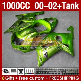 Injection Fairings &Tank For SUZUKI GSXR 1000 CC 1000CC K2 00-2002 Body 155No.144 GSX-R1000 GSXR-1000 GSXR1000 00 01 02 GSX R1000 2001 2002 2002 OEM Fairing green flames