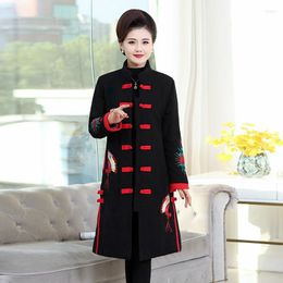 Ethnic Clothing Chinese Style Women Long Coats Winter Embroidery Tang Suit Mandarin Collar Cotton Robe Vintage Year 11883