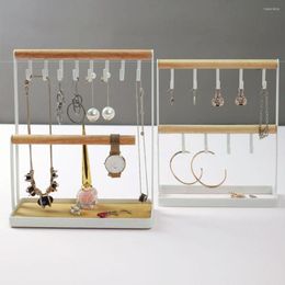 Jewellery Pouches 2-Layer Earrings Necklace Ring Holder Stand Bracelet Display Hook Rack Shelf Hanging Organiser Showcase