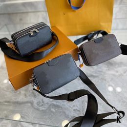 Luxury Men's Bag Shoulder Bags Double Zipper Black Flower Camera Messenger Bag Genuine Leather Designer Handbags Tote Handbag M80741
