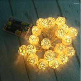 Strings 20/40LED Rattan Ball String Lights Fairy Christmas Tree Ornaments Xmas Decoration Warm White LED Home Garden Decor