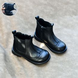 Boots Autumn and Winter Children s Genuine Leather Boys Riding Girls Short Soft Cowhide Kids Shoes 7T 8T 220921