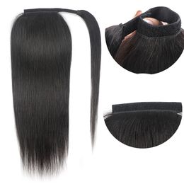 100% Human Hair Ponytail European Straight 120gram Wrap Around Clip In Pony Tail Machine Remy Hair 12-26 Inches