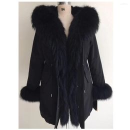 Women's Trench Coats Women Winter Parka Coat Jacket Raccoon Collar Detachable Liner In The Hood Fur 93cm Length Quality Fabric 1