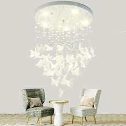 Pendant Lamps Nordic Led Crystal Butterfly Chandelier White/pink Restaurant Wedding Bedroom Lobby Decorative Art Hanging Lamp Avize