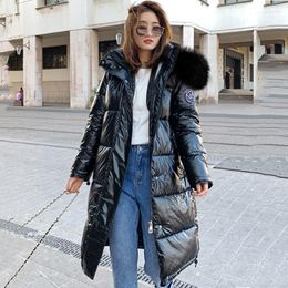 Women's Down Women's & Parkas 2022 Shining Coat Fabric Stylish Hooded Long Parka Jacket Warm Thicken Female Winter High Fur With
