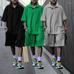 Men's Tracksuits Men's Summer Short Sleeve Lapel T-Shirt POLO Shirt Fashion Shorts Loose Towel Fabric Casual Suit M-3XL