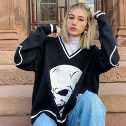 Women's Hoodies Knitted Skull Sweater Women Fashion Gothic Pullovers Ladies Winter Loose Korean Style Pull Femme Mujer Y2k