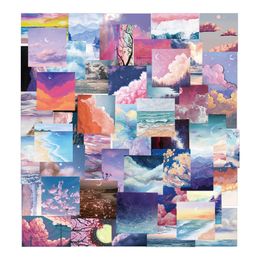 50Pcs-Pack sea sky Colourful clouds landscape oil painting Stickers Vinyl Sticker Waterproof Laptops Car Scrapbooking Guitar Box Skateboard JDM Luggage Decal