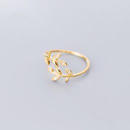 Cluster Rings 2022 Gold Silver CZ Cute Leaf For Women Girl Real 925 Sterling Ring Lady Jewelry Accessories Anniversary Party Gift