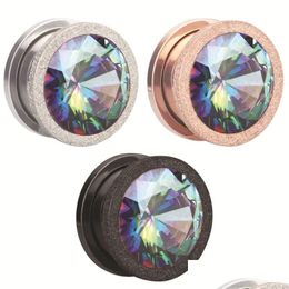 Plugs Tunnels Alisouy 2Pc Stainless Steel Crystal Zircon Ear Tunnels Plug Screw Fit Colorf Flesh Gauge Expanders Jewel Dhseller2010 Dhtbr