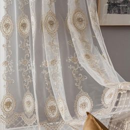 Curtain European-style Curtains For Living Room Bedroom Flower Customise Bay Window White Embroidered Tulle Yarn French Luxury