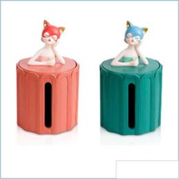 Tissue Boxes Napkins Creative Resin Cat Girl Box Scpture Decoration Home Living Room Tv Cabinet Mti-Function Storage Paper T Mxhome Dhc8J