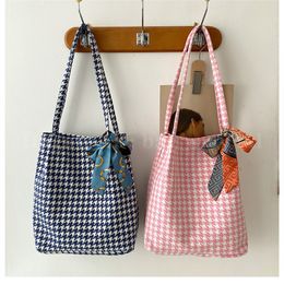 HBP Shoulder Bags New Knitted Fabric Houndstooth Hand Tote Female Large Capacity Soft Girl Shopping Scarf