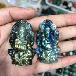 Decorative Figurines Healing Stone Natural Labradorite Hand-carved Purple Lepidolite Carving Elephant God For Home Decoration