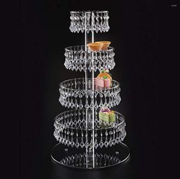 Party Supplies 5 Tiers Transparent Wedding Crystal Acrylic Cake Stand Display Cupcake Holder With Bead Strands Table Centrepieces