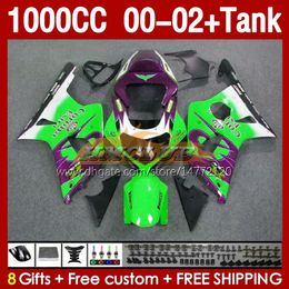 Injection Fairings & Tank For SUZUKI GSXR 1000 CC 1000CC K2 GSXR-1000 2000-02 Bodys 155No.100 GSX R1000 GSXR1000 2001 2002 2002 GSX-R1000 00 01 02 OEM Fairing green purple