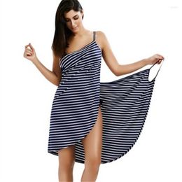 Casual Dresses 2022 Wipalo Sexy Backless Women Summer Striped Dress V-neck Spaghetti Strap Mini-length Cover Ups Beach Vestidos