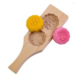 Baking Tools 1 Pc 2 Flower Shape Mooncake Mould Chinese Traditional Mid-autumn Festival Moon Cake Mould Wooden Handmade Tool For Muffin